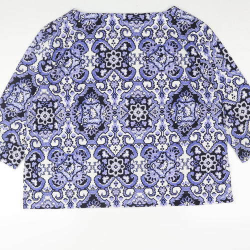 Marks and Spencer Womens Blue Geometric Polyester Basic Blouse Size 16 Boat Neck