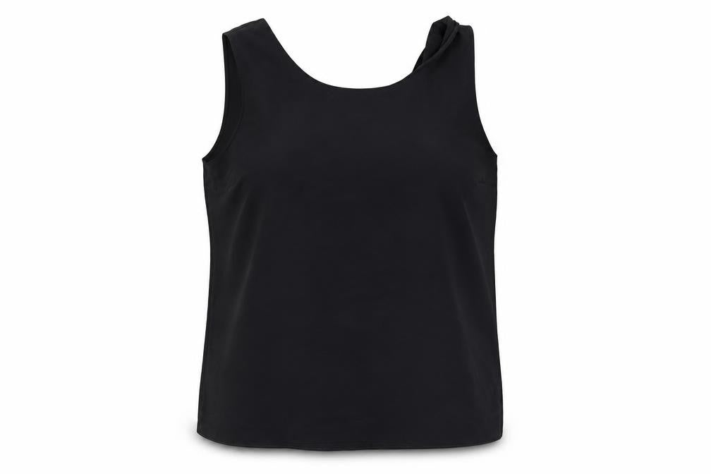 Front view of St Michael women’s black polyester camisole blouse, size UK 14, scoop neck