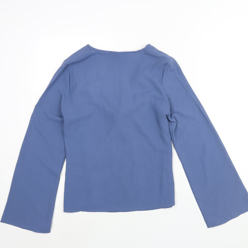 In the Style Womens Blue Polyester Basic Blouse Size 8 V-Neck - Tie Detail