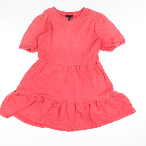 New Look Womens Pink Cotton A-Line Size 10 Round Neck Pullover - Smocked