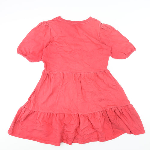 New Look Womens Pink Cotton A-Line Size 10 Round Neck Pullover - Smocked