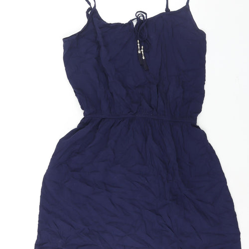 Marks and Spencer Womens Blue Viscose Shift Size 12 Scoop Neck Tie - Tassle