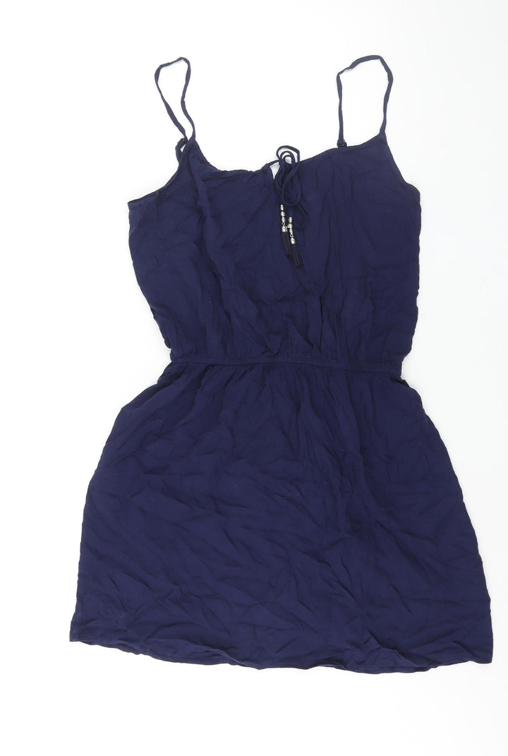 Marks and Spencer Womens Blue Viscose Shift Size 12 Scoop Neck Tie - Tassle