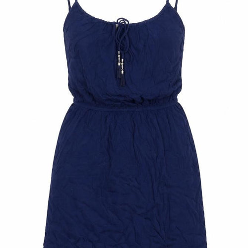 Marks and Spencer Womens Blue Viscose Shift Size 12 Scoop Neck Tie - Tassle