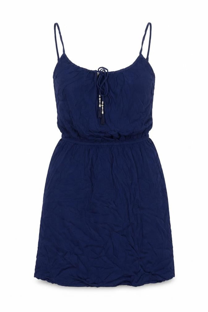 Marks and Spencer Womens Blue Viscose Shift Size 12 Scoop Neck Tie - Tassle