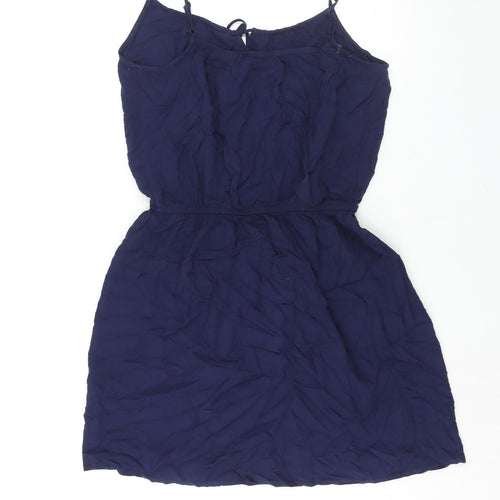 Marks and Spencer Womens Blue Viscose Shift Size 12 Scoop Neck Tie - Tassle