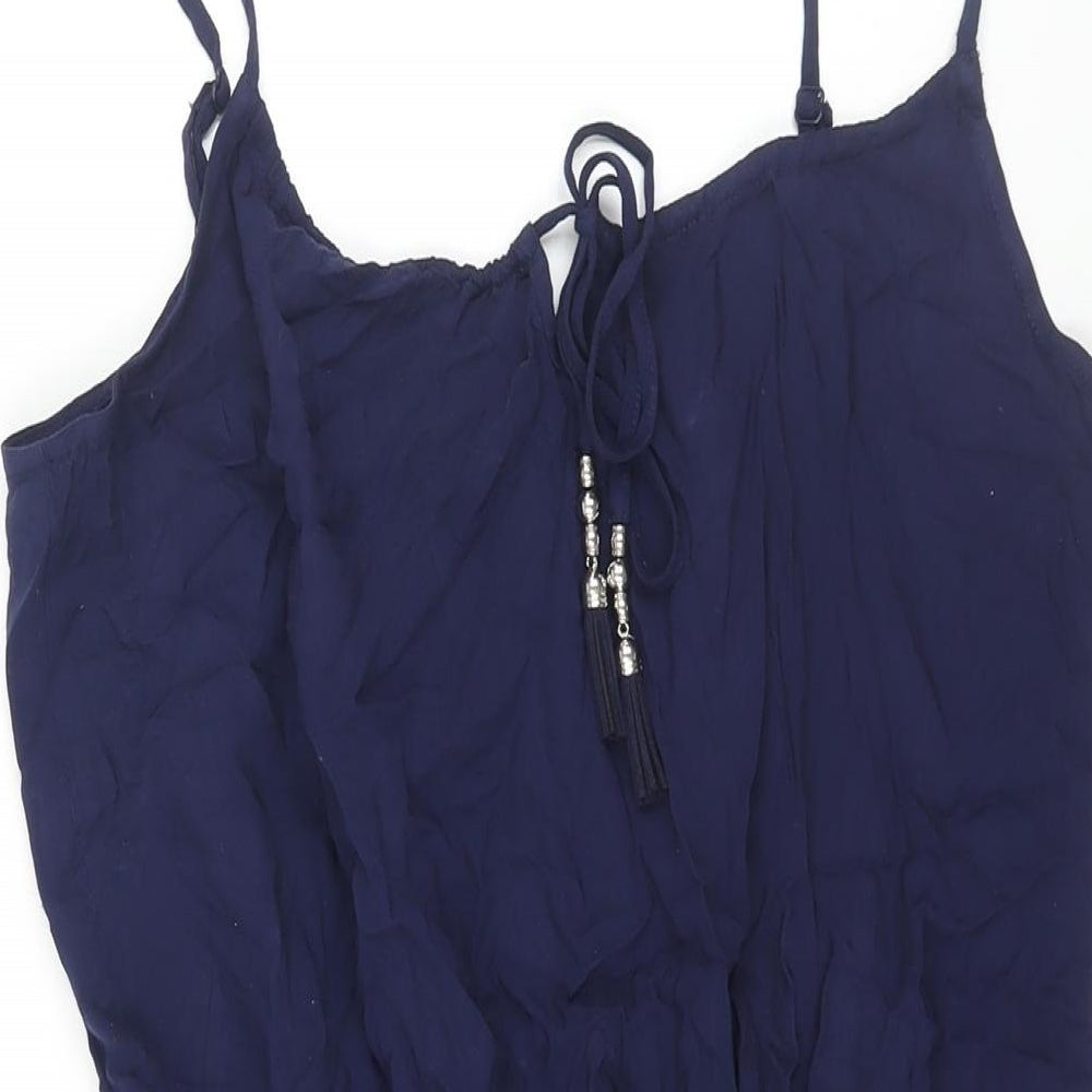 Marks and Spencer Womens Blue Viscose Shift Size 12 Scoop Neck Tie - Tassle