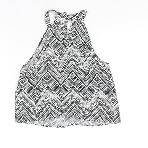 Divided by H&M Womens Black Geometric Viscose Camisole Blouse Size 14 Round Neck - Keyhole Neck