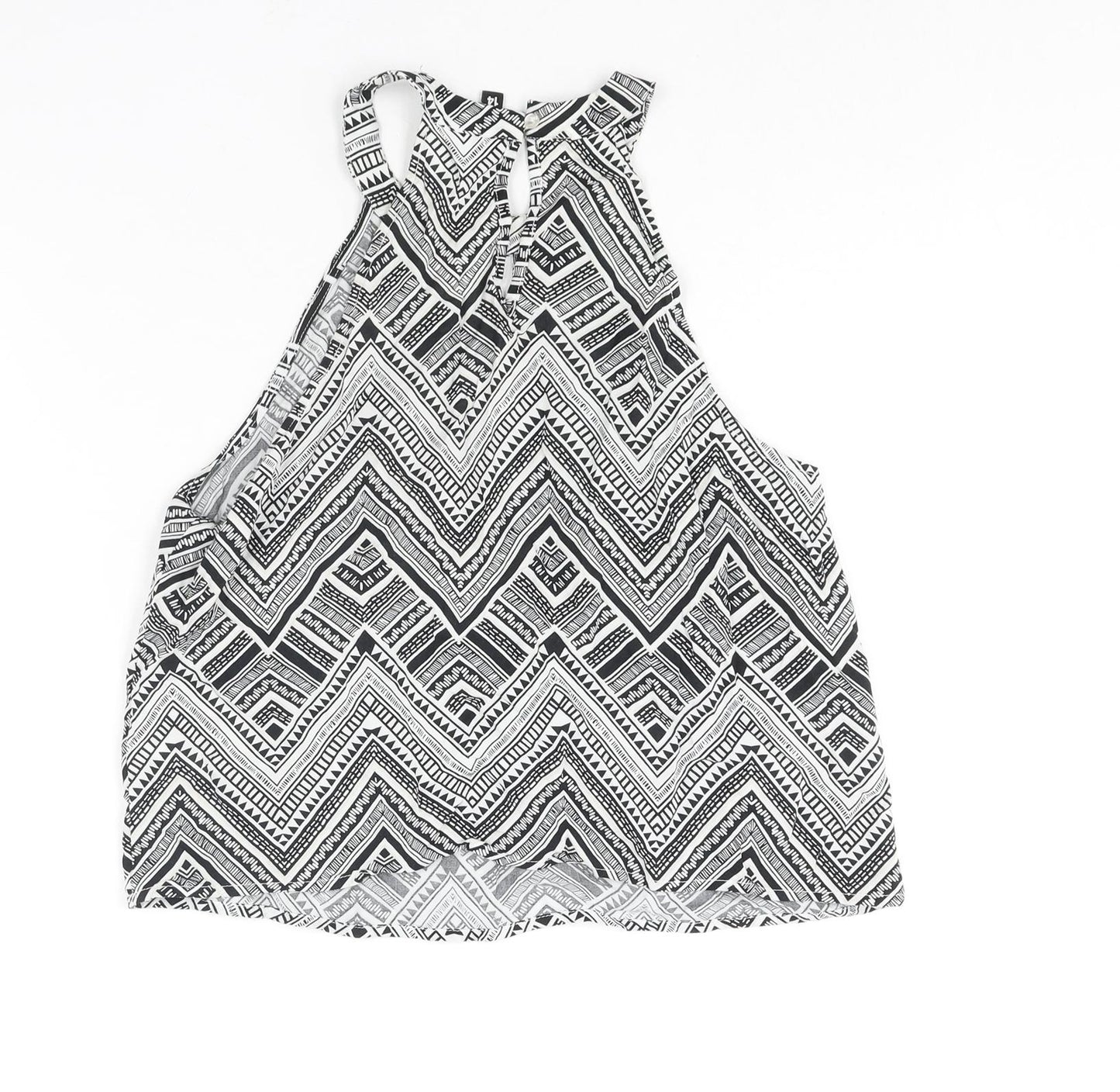 Divided by H&M Womens Black Geometric Viscose Camisole Blouse Size 14 Round Neck - Keyhole Neck