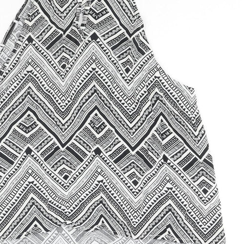 Divided by H&M Womens Black Geometric Viscose Camisole Blouse Size 14 Round Neck - Keyhole Neck