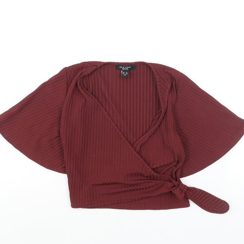 New Look Womens Red Polyester Wrap Blouse Size 8 V-Neck