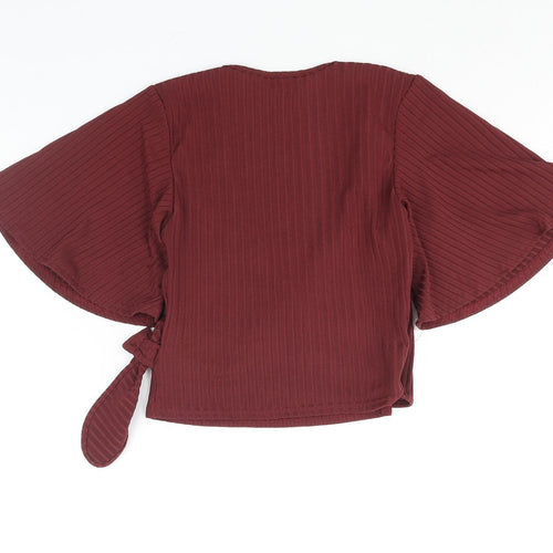 New Look Womens Red Polyester Wrap Blouse Size 8 V-Neck