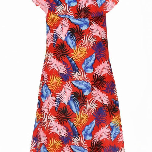 New Look Womens Multicoloured Geometric Polyester Maxi Size 16 Scoop Neck Zip - Side Slits Frill Leaf Print