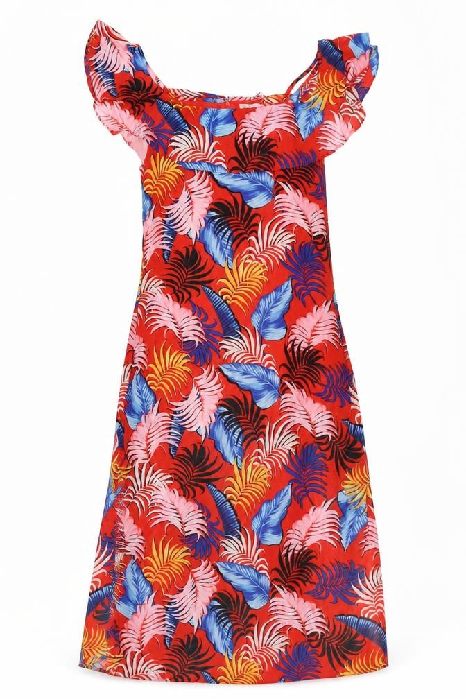 New Look Womens Multicoloured Geometric Polyester Maxi Size 16 Scoop Neck Zip - Side Slits Frill Leaf Print
