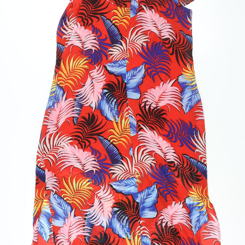 New Look Womens Multicoloured Geometric Polyester Maxi Size 16 Scoop Neck Zip - Side Slits Frill Leaf Print