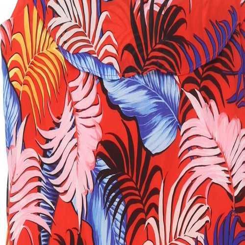 New Look Womens Multicoloured Geometric Polyester Maxi Size 16 Scoop Neck Zip - Side Slits Frill Leaf Print
