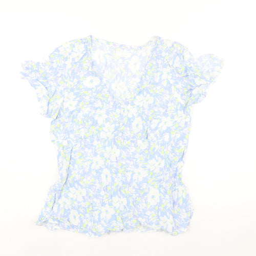 The Collection Womens Blue Floral Viscose Basic Blouse Size 14 V-Neck - Button Detail