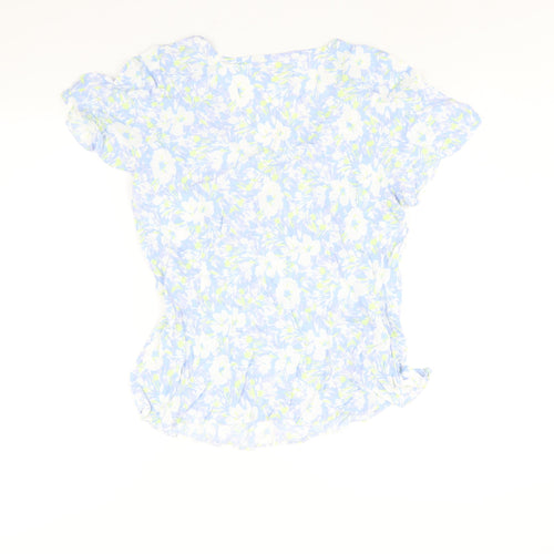The Collection Womens Blue Floral Viscose Basic Blouse Size 14 V-Neck - Button Detail