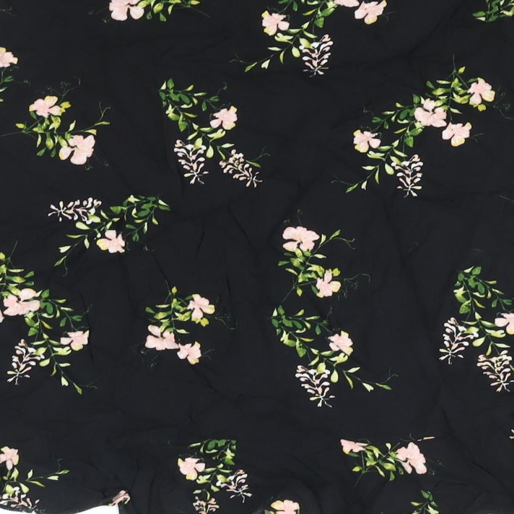 Dorothy Perkins Womens Black Floral Viscose A-Line Skirt Size 12 Zip - Frill Detail