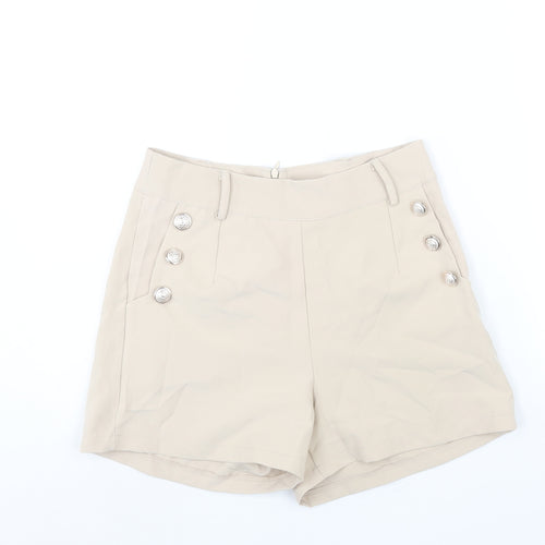 Quiz Womens Beige Polyester Sailor Shorts Size 10 L3 in Regular Zip - Button Detail