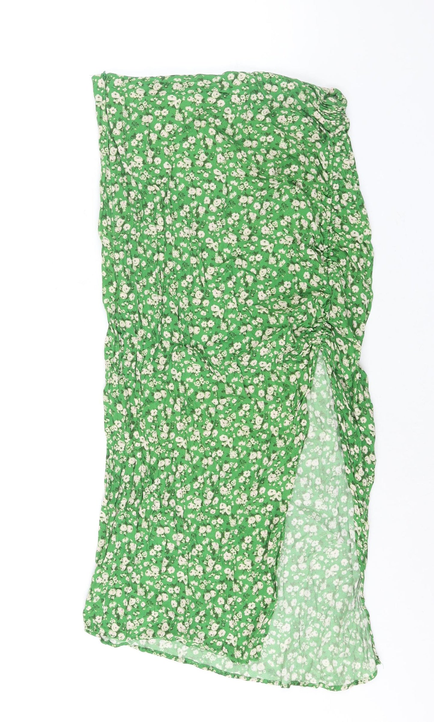 Zara Womens Green Geometric Viscose Straight & Pencil Skirt Size M Zip - Rouched Side Slit Floral Print