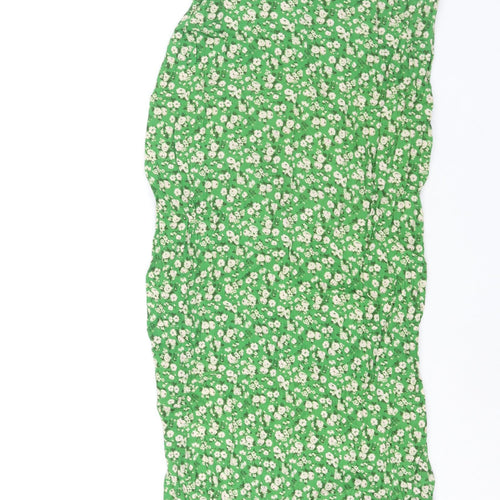 Zara Womens Green Geometric Viscose Straight & Pencil Skirt Size M Zip - Rouched Side Slit Floral Print