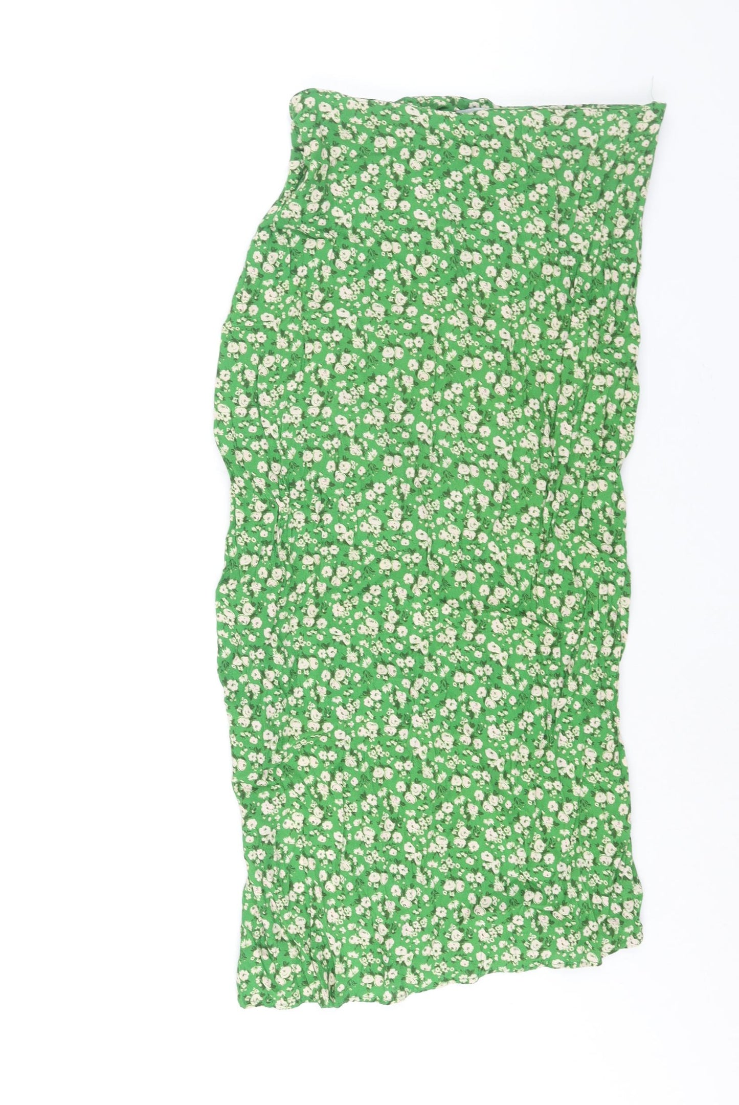 Zara Womens Green Geometric Viscose Straight & Pencil Skirt Size M Zip - Rouched Side Slit Floral Print