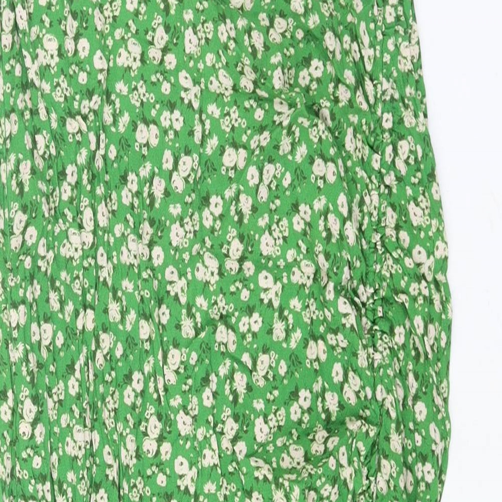 Zara Womens Green Geometric Viscose Straight & Pencil Skirt Size M Zip - Rouched Side Slit Floral Print