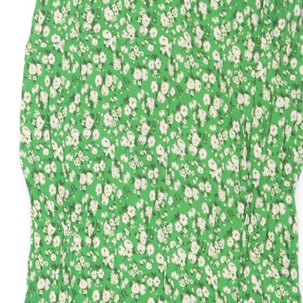 Zara Womens Green Geometric Viscose Straight & Pencil Skirt Size M Zip - Rouched Side Slit Floral Print
