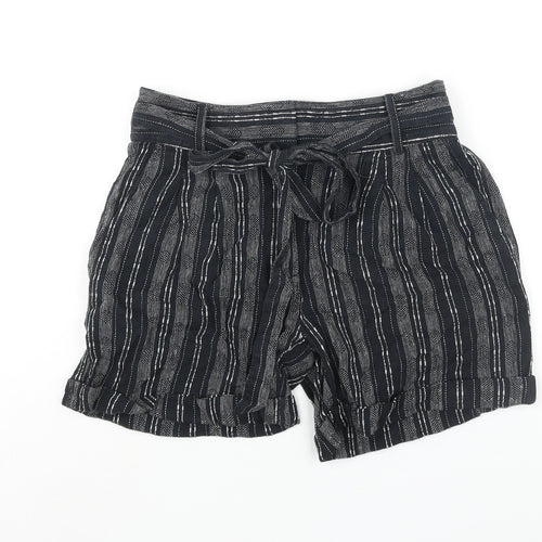 Per Una Womens Black Striped Linen Basic Shorts Size 8 L4 in Regular Zip - Belted