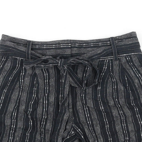 Per Una Womens Black Striped Linen Basic Shorts Size 8 L4 in Regular Zip - Belted