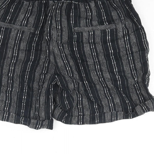 Per Una Womens Black Striped Linen Basic Shorts Size 8 L4 in Regular Zip - Belted