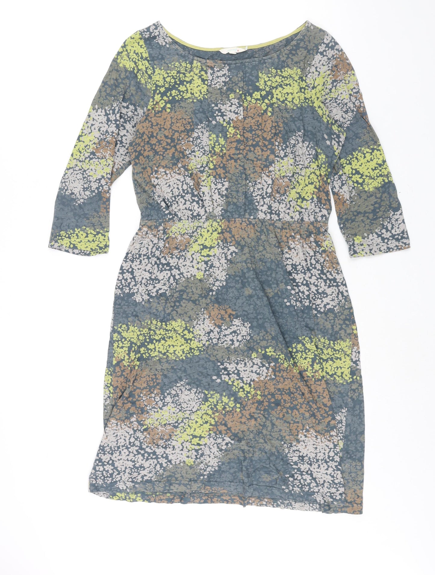 White Stuff Womens Multicoloured Geometric Cotton Shift Size 12 Round Neck Pullover - Floral Print Pleat Detail