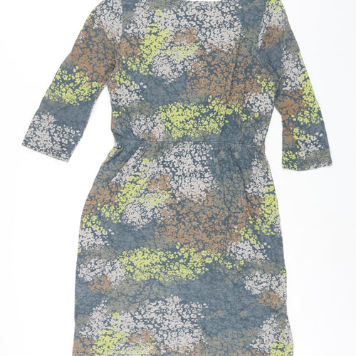 White Stuff Womens Multicoloured Geometric Cotton Shift Size 12 Round Neck Pullover - Floral Print Pleat Detail
