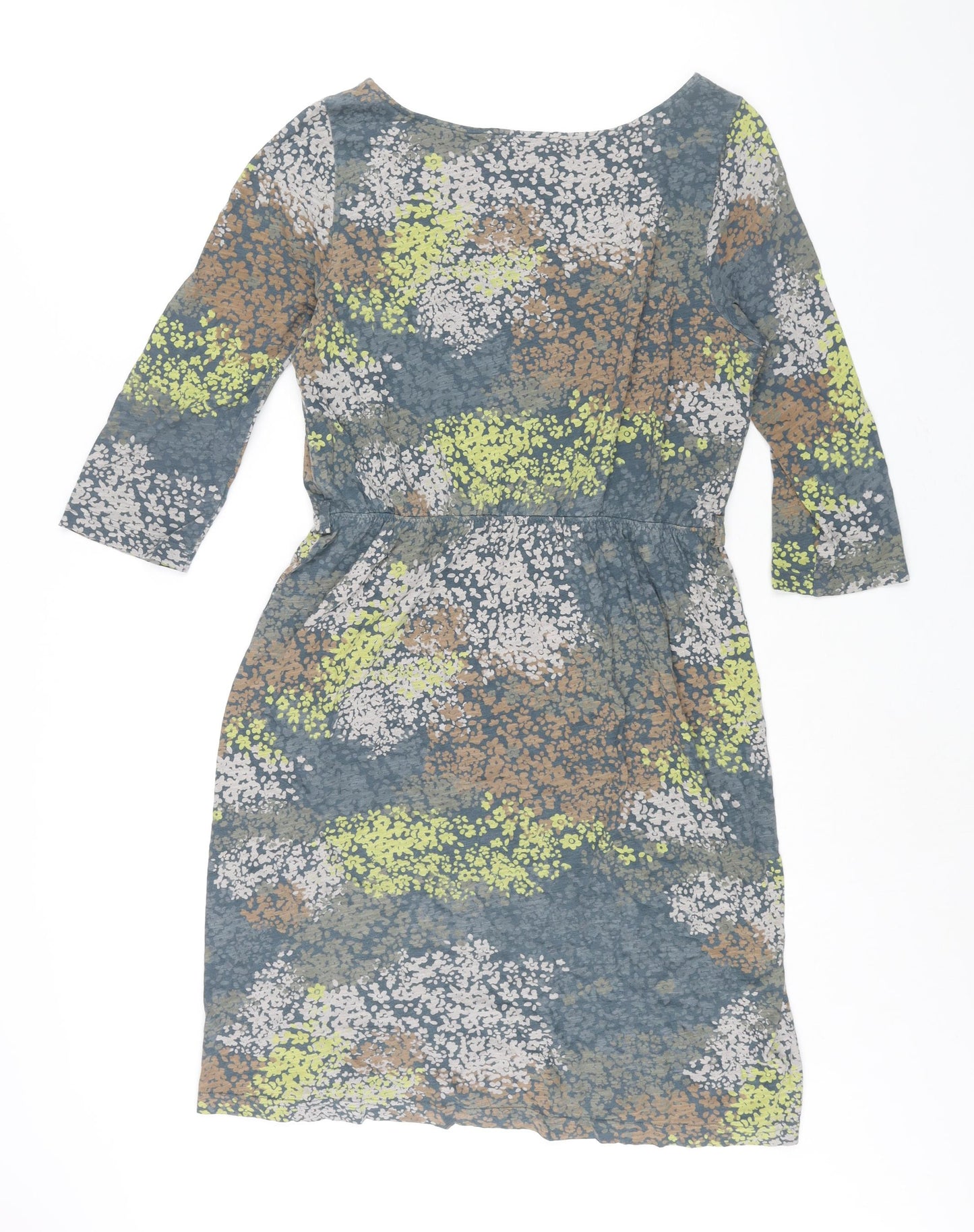 White Stuff Womens Multicoloured Geometric Cotton Shift Size 12 Round Neck Pullover - Floral Print Pleat Detail