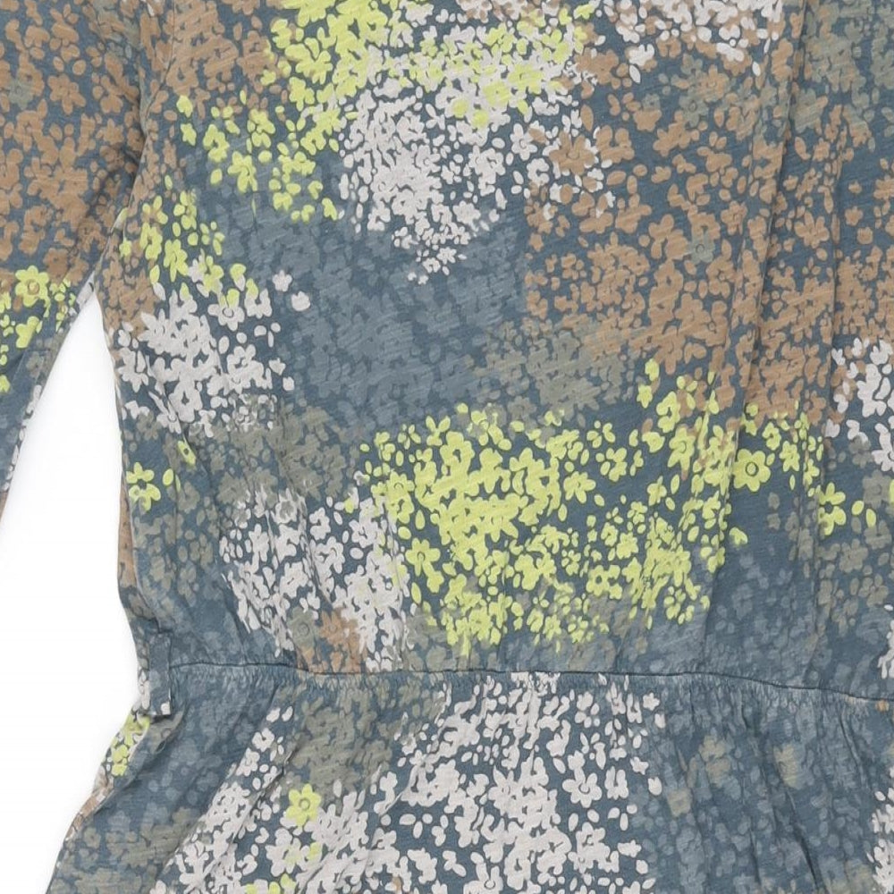 White Stuff Womens Multicoloured Geometric Cotton Shift Size 12 Round Neck Pullover - Floral Print Pleat Detail