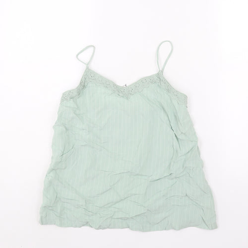 Marks and Spencer Womens Green Striped Viscose Camisole Blouse Size 6 V-Neck - Lace Trim