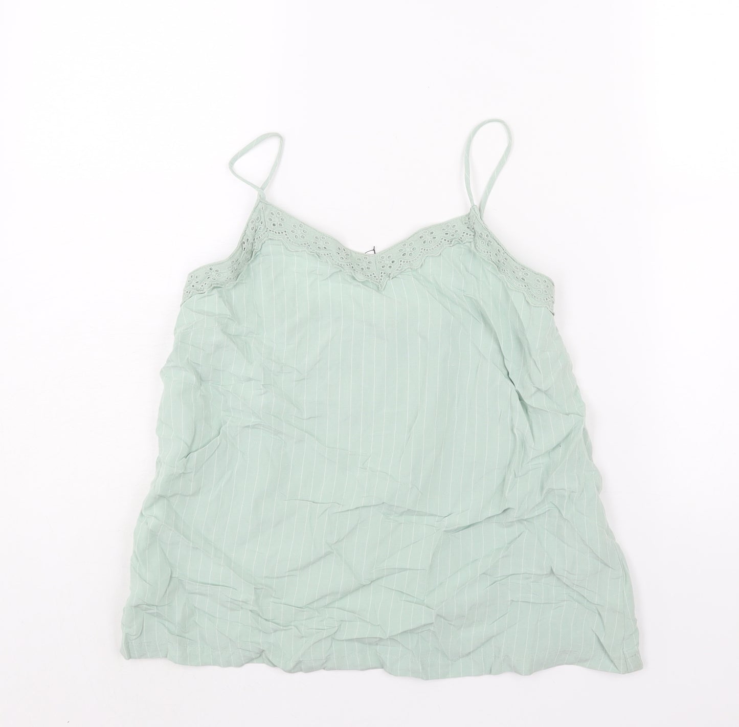 Marks and Spencer Womens Green Striped Viscose Camisole Blouse Size 6 V-Neck - Lace Trim