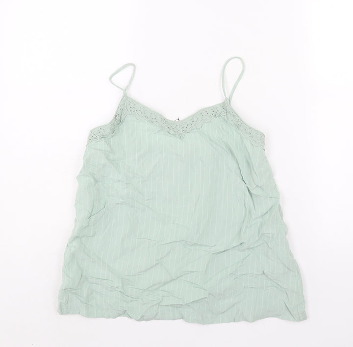 Marks and Spencer Womens Green Striped Viscose Camisole Blouse Size 6 V-Neck - Lace Trim