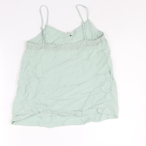 Marks and Spencer Womens Green Striped Viscose Camisole Blouse Size 6 V-Neck - Lace Trim