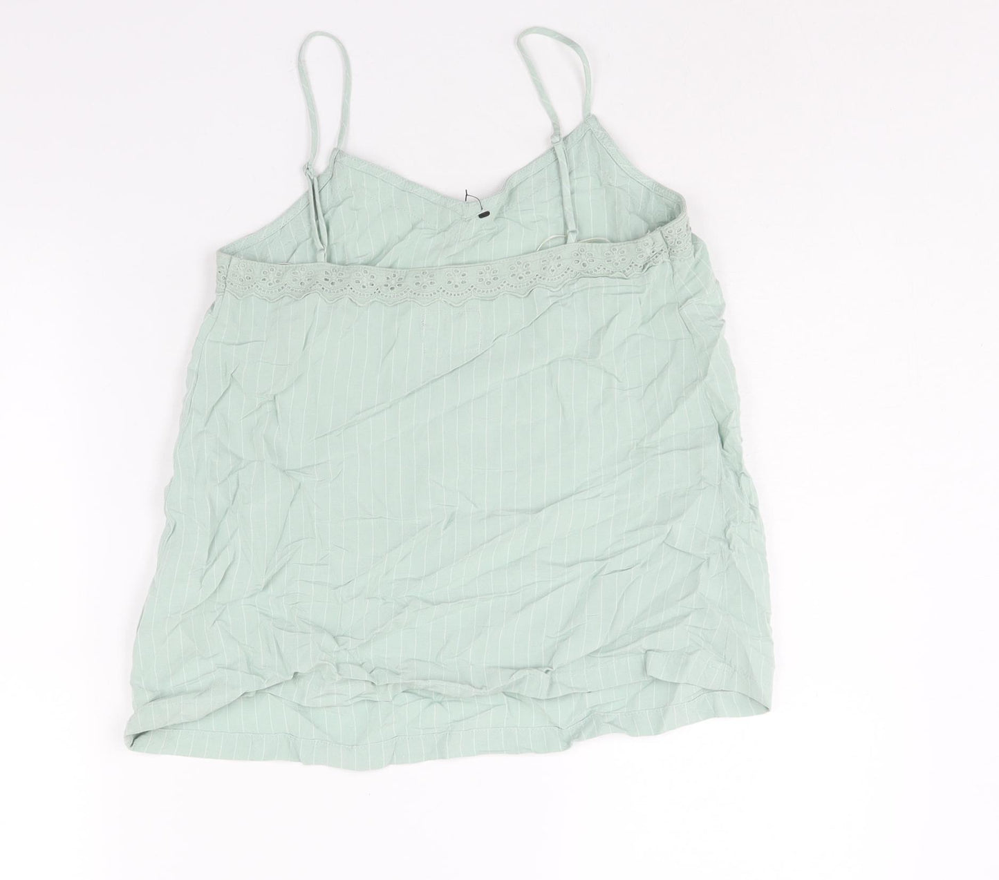 Marks and Spencer Womens Green Striped Viscose Camisole Blouse Size 6 V-Neck - Lace Trim