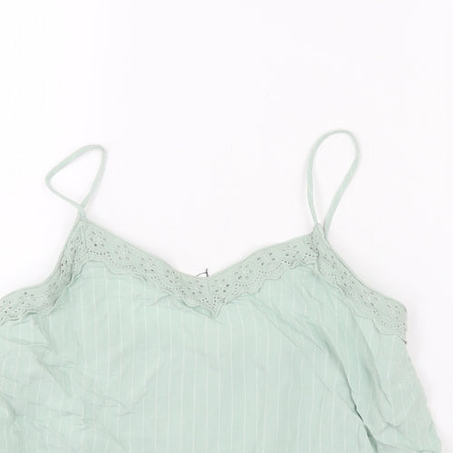 Marks and Spencer Womens Green Striped Viscose Camisole Blouse Size 6 V-Neck - Lace Trim