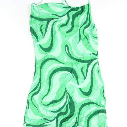 Zara Womens Green Geometric Viscose Mini Size S Cowl Neck Pullover