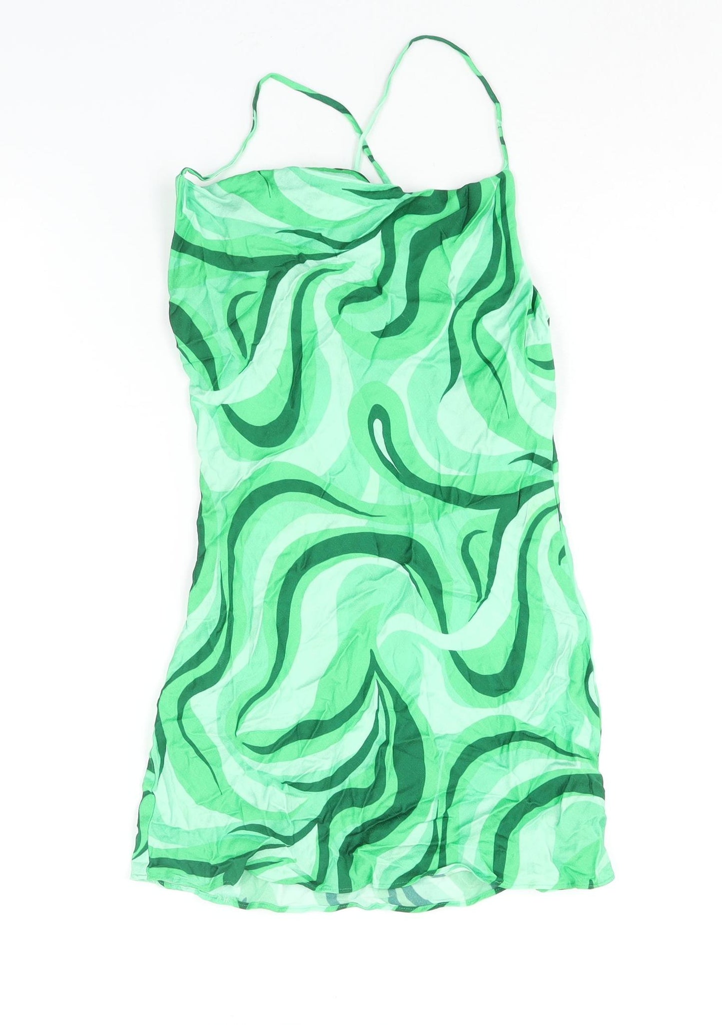 Zara Womens Green Geometric Viscose Mini Size S Cowl Neck Pullover