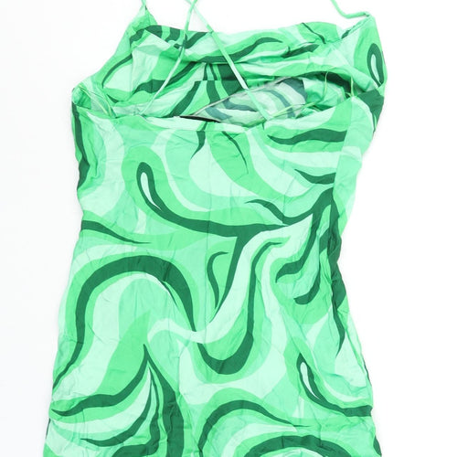Zara Womens Green Geometric Viscose Mini Size S Cowl Neck Pullover