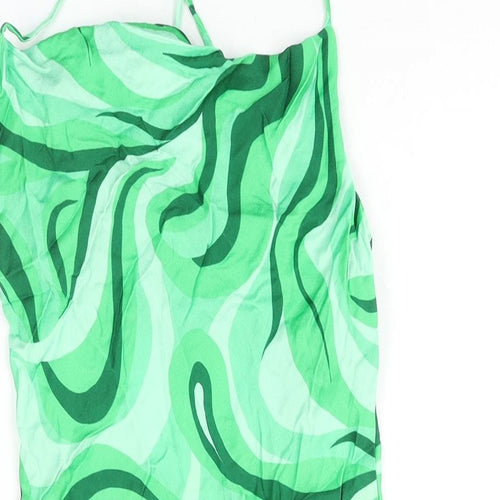 Zara Womens Green Geometric Viscose Mini Size S Cowl Neck Pullover
