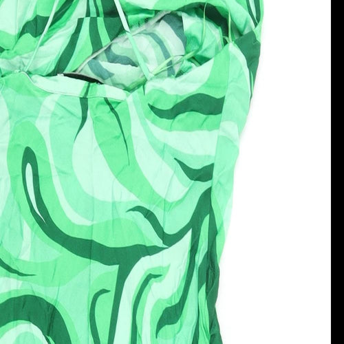 Zara Womens Green Geometric Viscose Mini Size S Cowl Neck Pullover