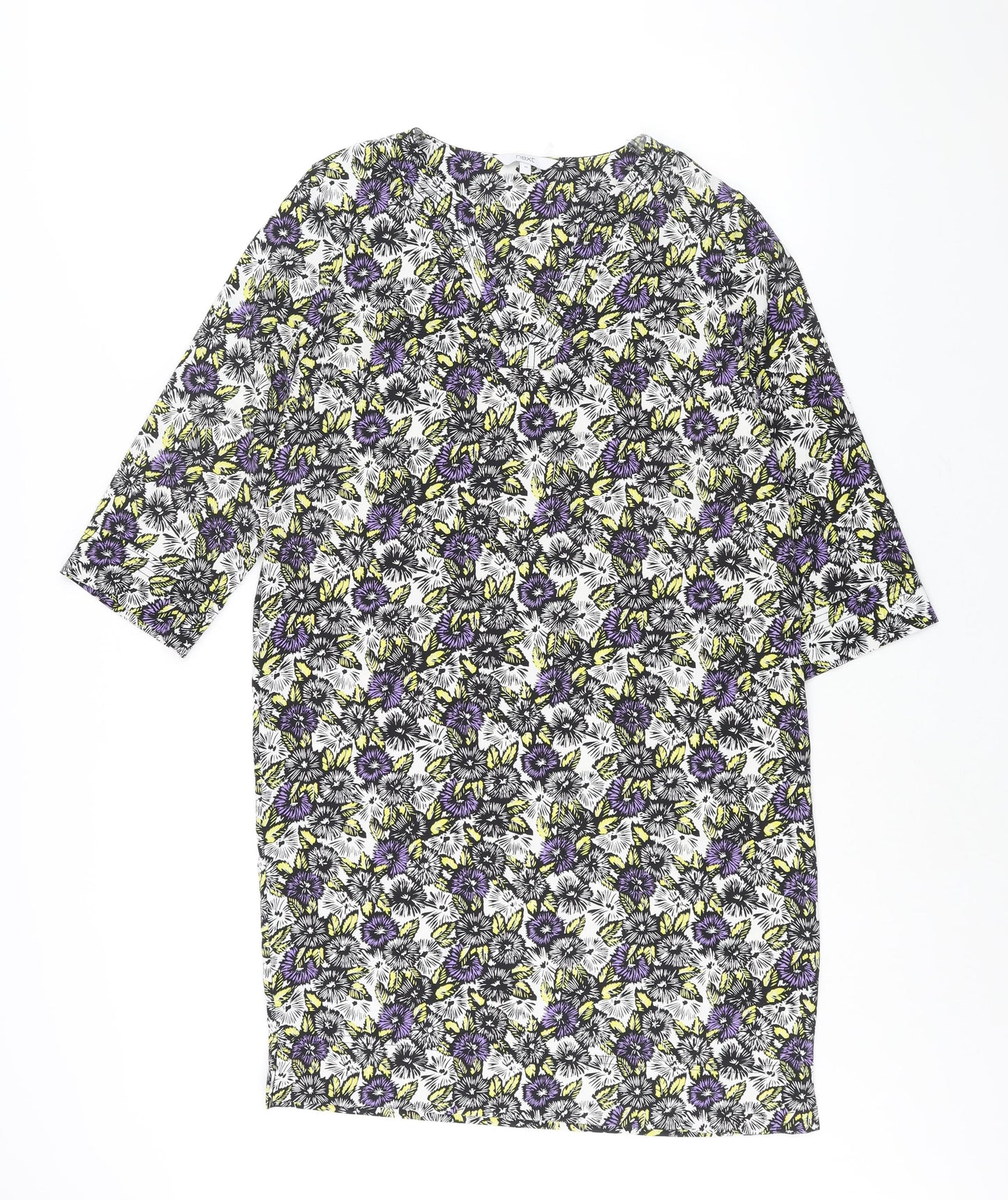 NEXT Womens Multicoloured Geometric Polyester Shift Size 10 V-Neck Pullover - Floral Print