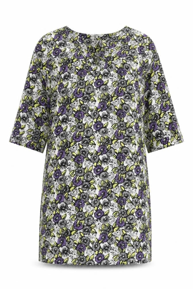 Front view of Next women’s multicoloured geometric polyester shift, size UK 10, v-neck pullover - floral print