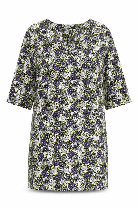 Front view of Next women’s multicoloured geometric polyester shift, size UK 10, v-neck pullover - floral print